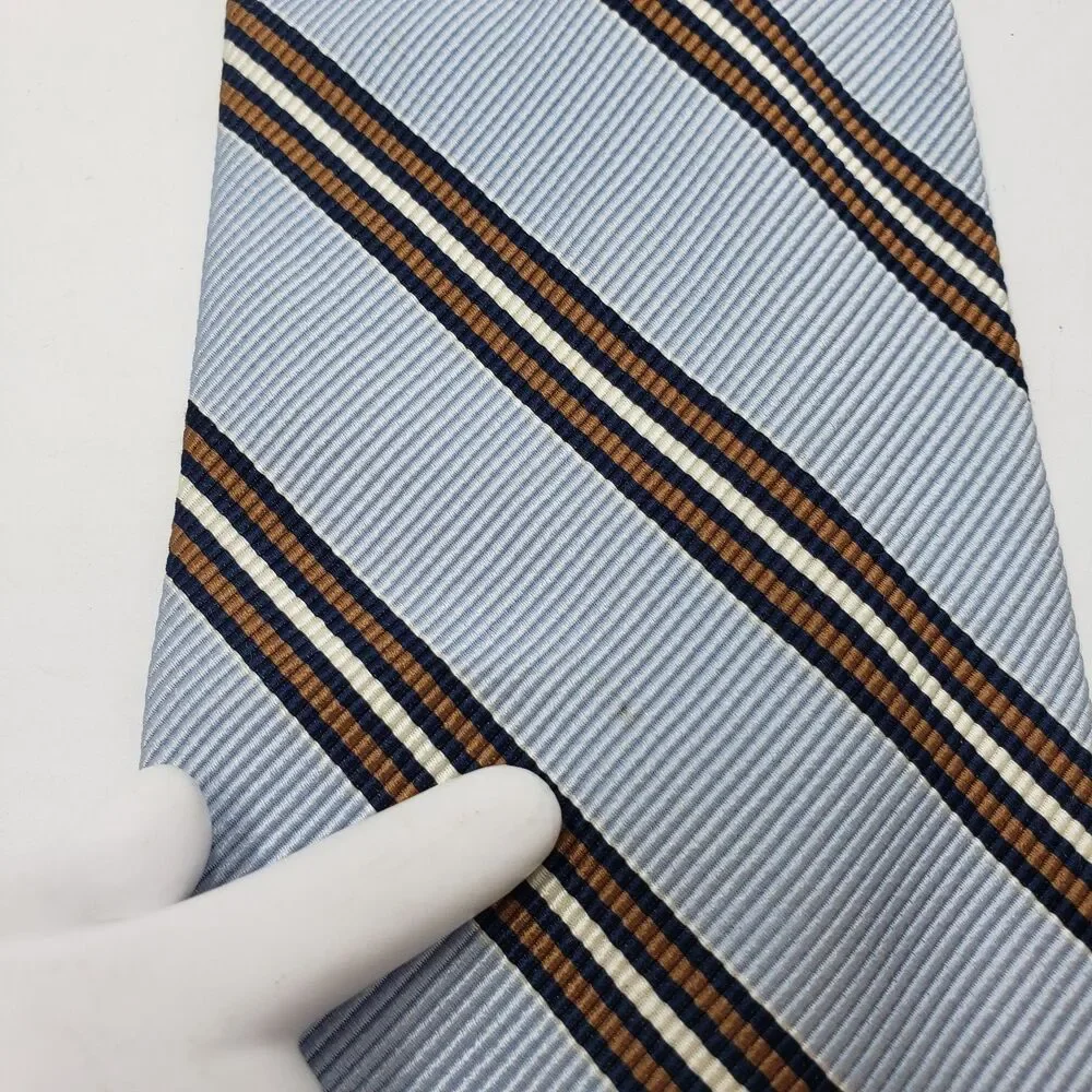 Breuer Silk Blend Tie Made In France Light Blue Brown Striped Cotton Necktie Lux